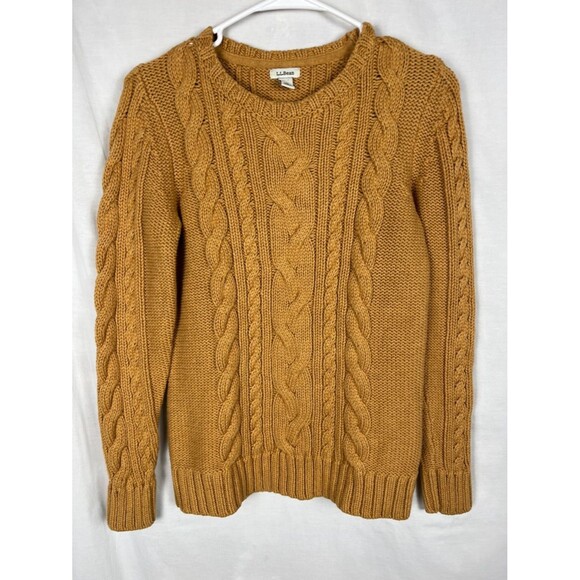L.L. Bean Sweaters - L.L. Bean Light Brown Yellow Women's Double L Cable Knit Fisherman Style Sweater